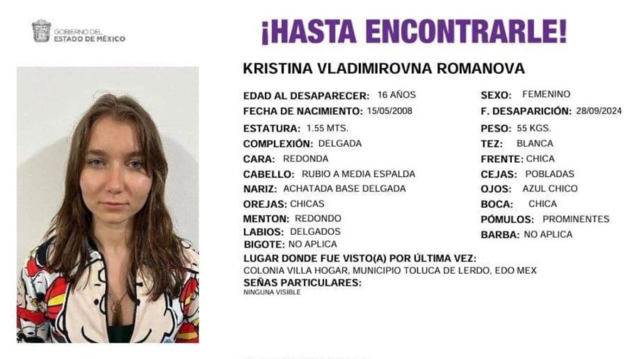 Esto se sabe sobre Kristina Vladimirovna, adolescente rusa desparecida en Toluca