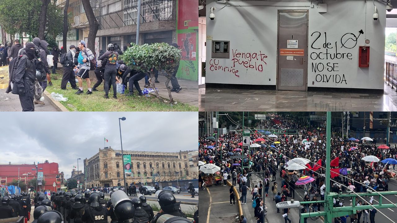 Marcha 2 de octubre: manifestantes incendian taquilla en Metro Tlatelolco