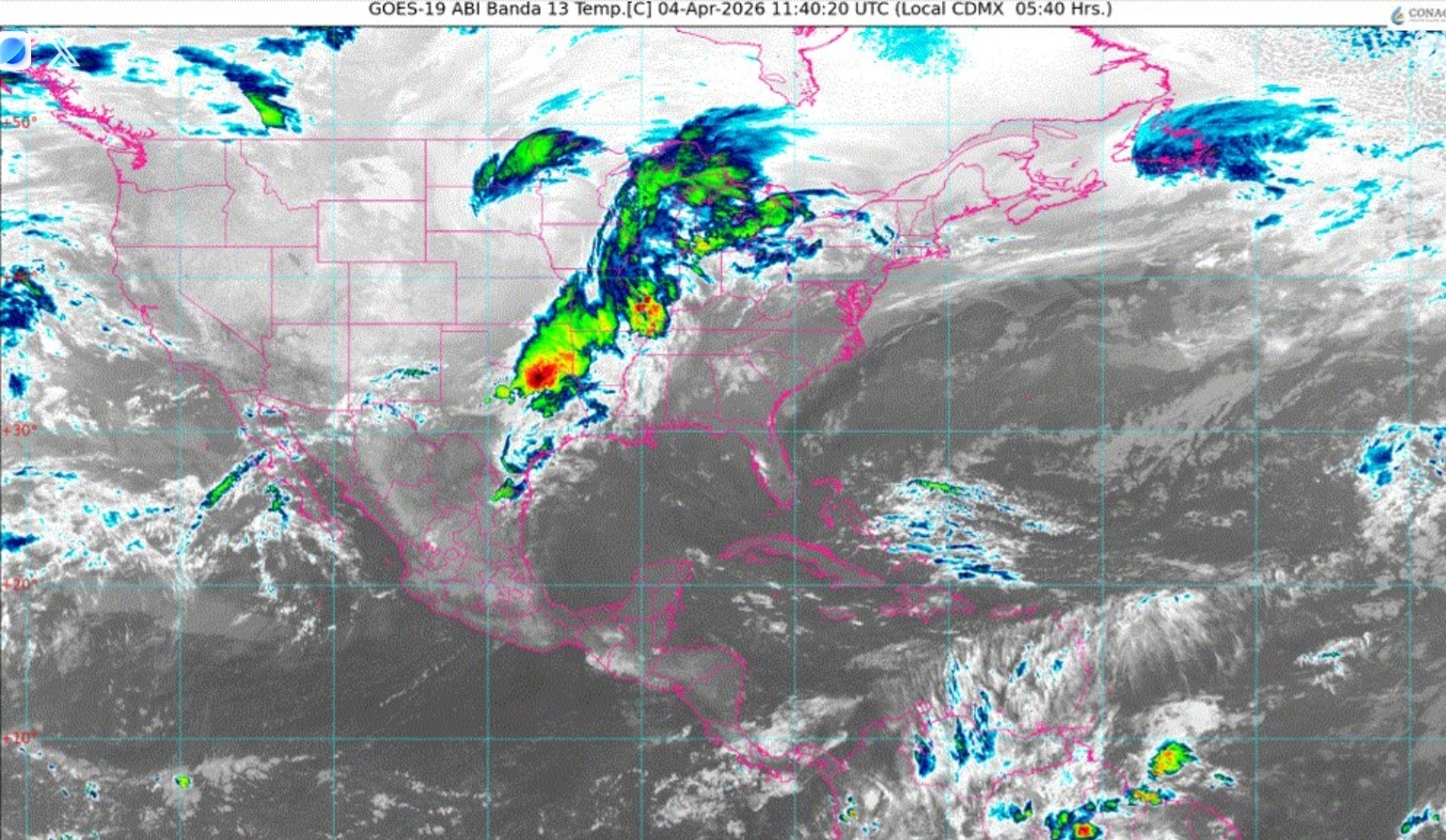 Frente frío 43 deja lluvias intensas y riesgo de tornados en el norte; persiste calor en el sur