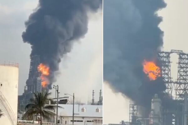 Controlan incendio en bodega de coque de refinería Olmeca; no hay lesionados