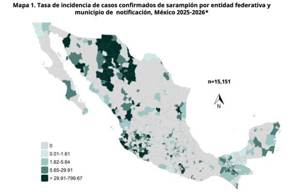 México acumula 15,151 casos y 36 muertes por sarampión; aplican 33.9 millones de vacunas