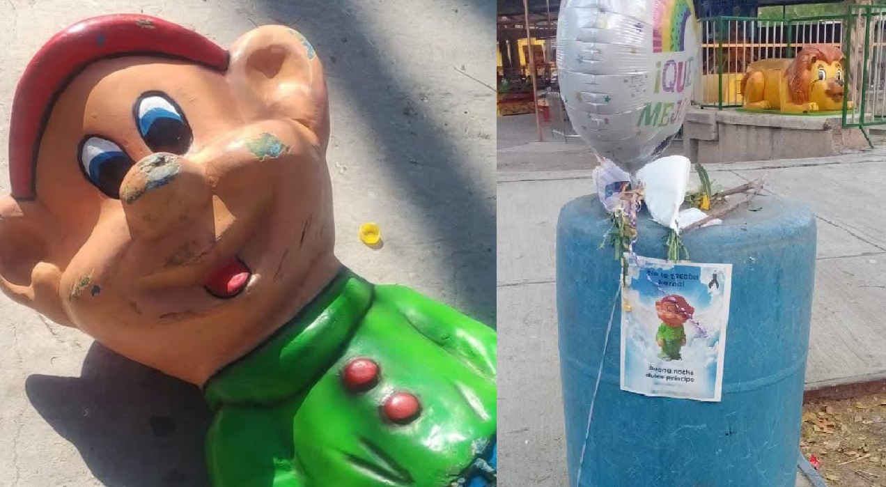 Joven pierde dedos y estatua de ‘Tontín’ es destruida en el Bosque Venustiano Carranza