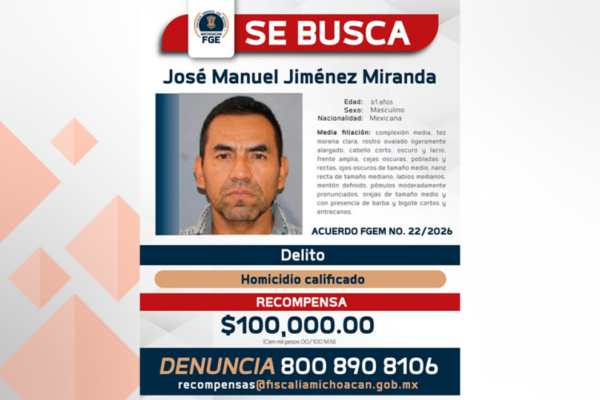 Fiscalía de Michoacán ofrece recompensa por exjefe de escoltas del alcalde de Uruapan