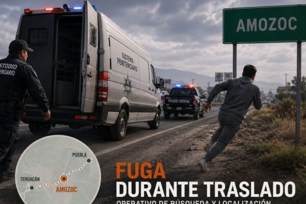 Fuga reo vinculado a secuestro durante traslado en Amozoc, Puebla