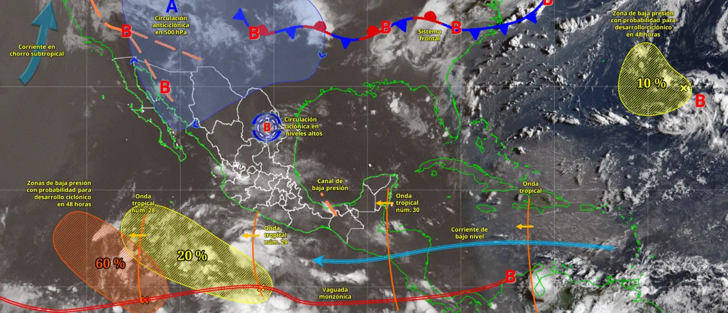 Pronostican lluvias intensas en Durango, Nayarit y Jalisco por monzón y ondas tropicales
