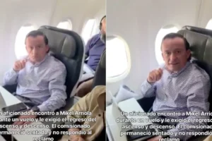 Aficionado encara a Mikel Arriola en vuelo y exige regreso del ascenso